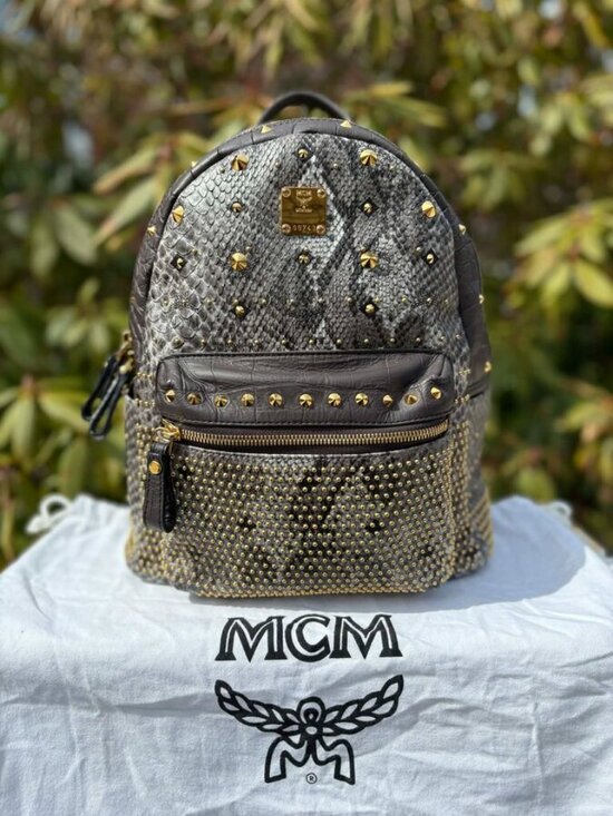MCM Handbags - MCM Visetos Snakeskin Studded Leather Backpack